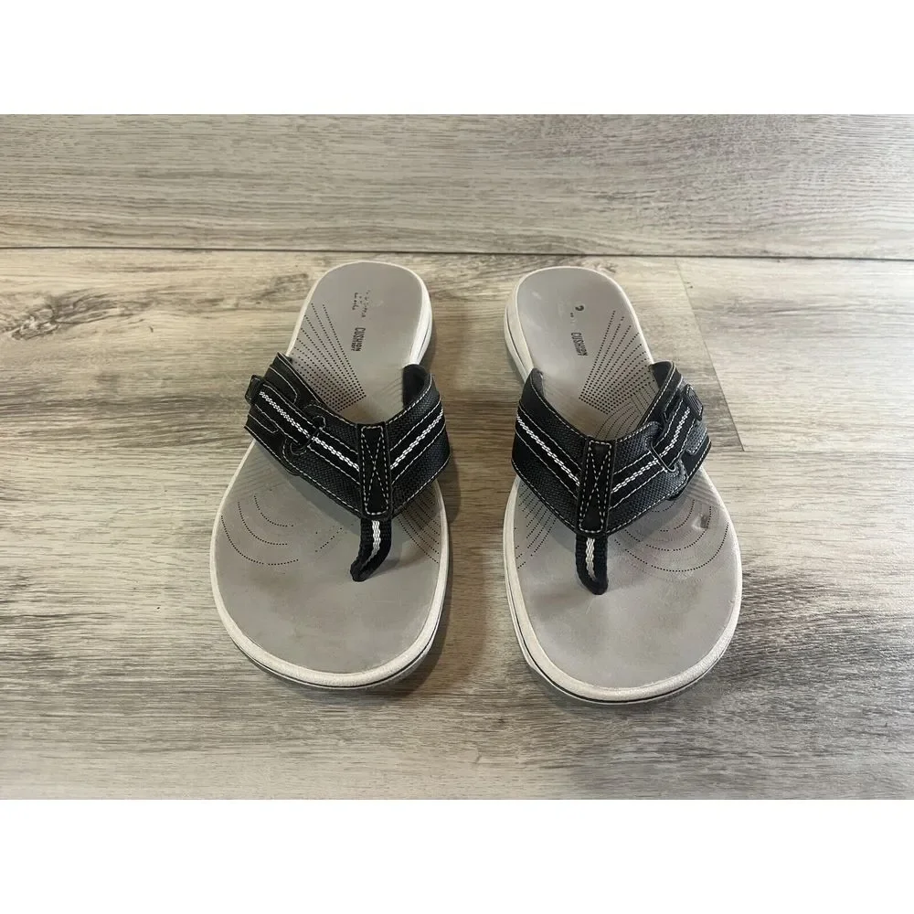Women's Clarks Cloudsteppers‎ Brinkley Jazz Flip Flops Black White Size 9